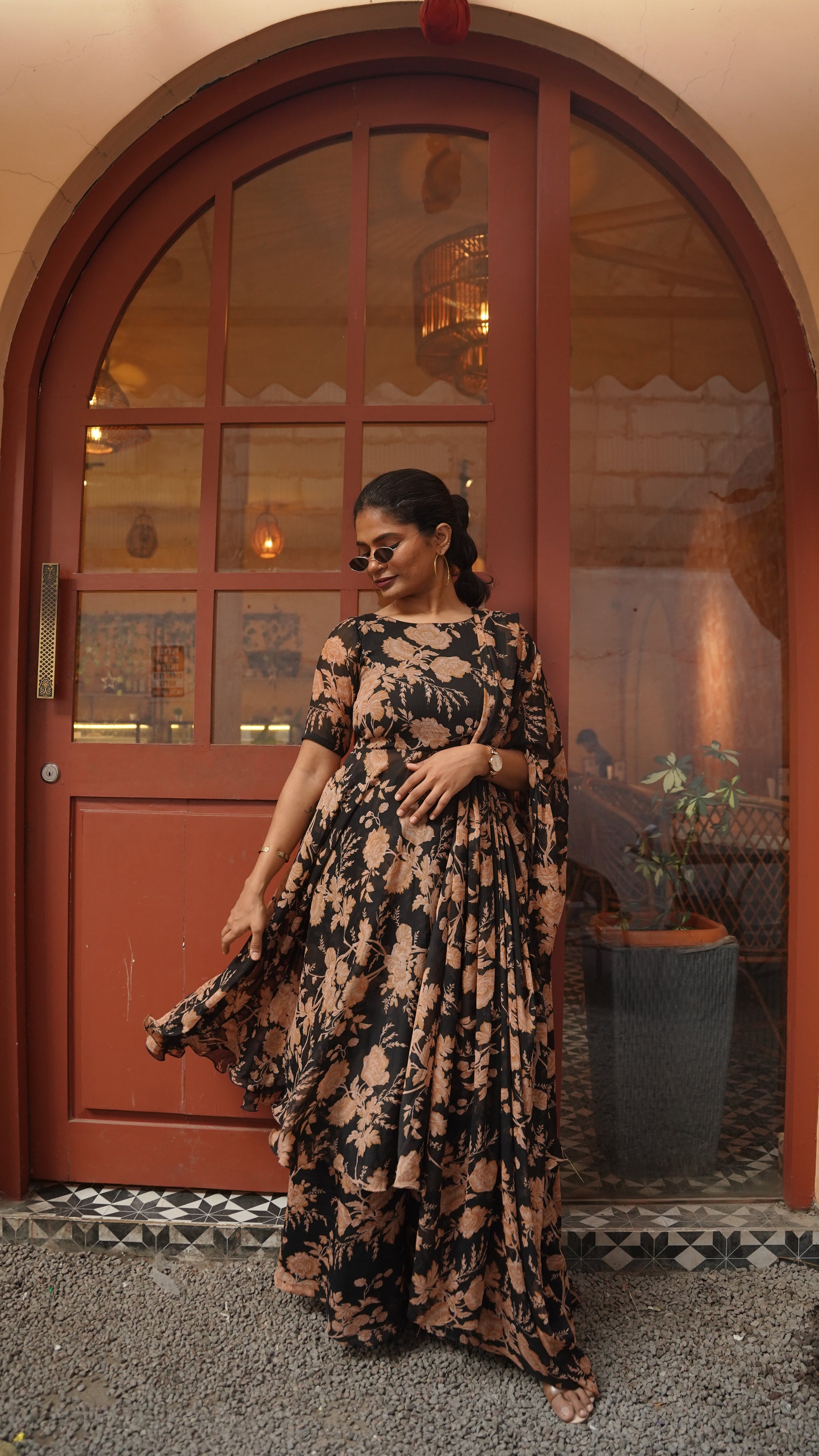 Black Floral Anarkali Set