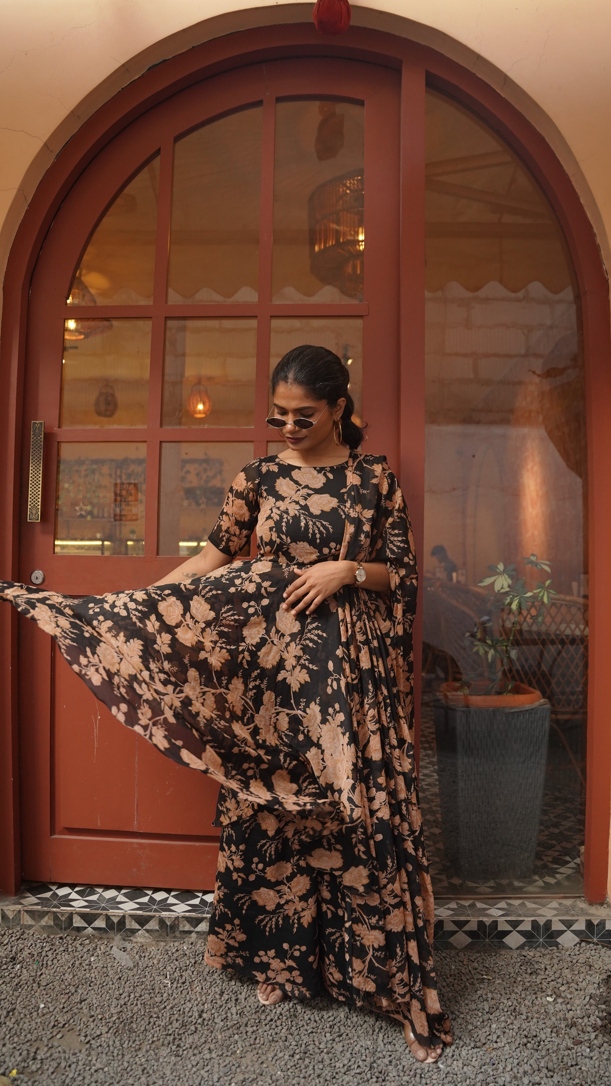 Black Floral Anarkali Set