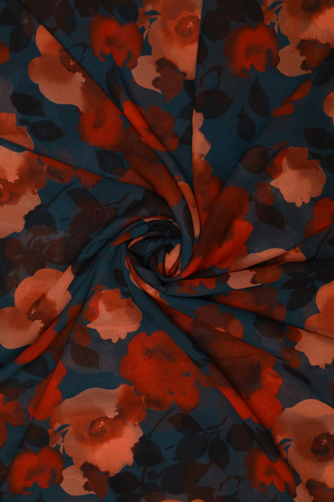 Multicolour Big Floral Print Georgette Fabric