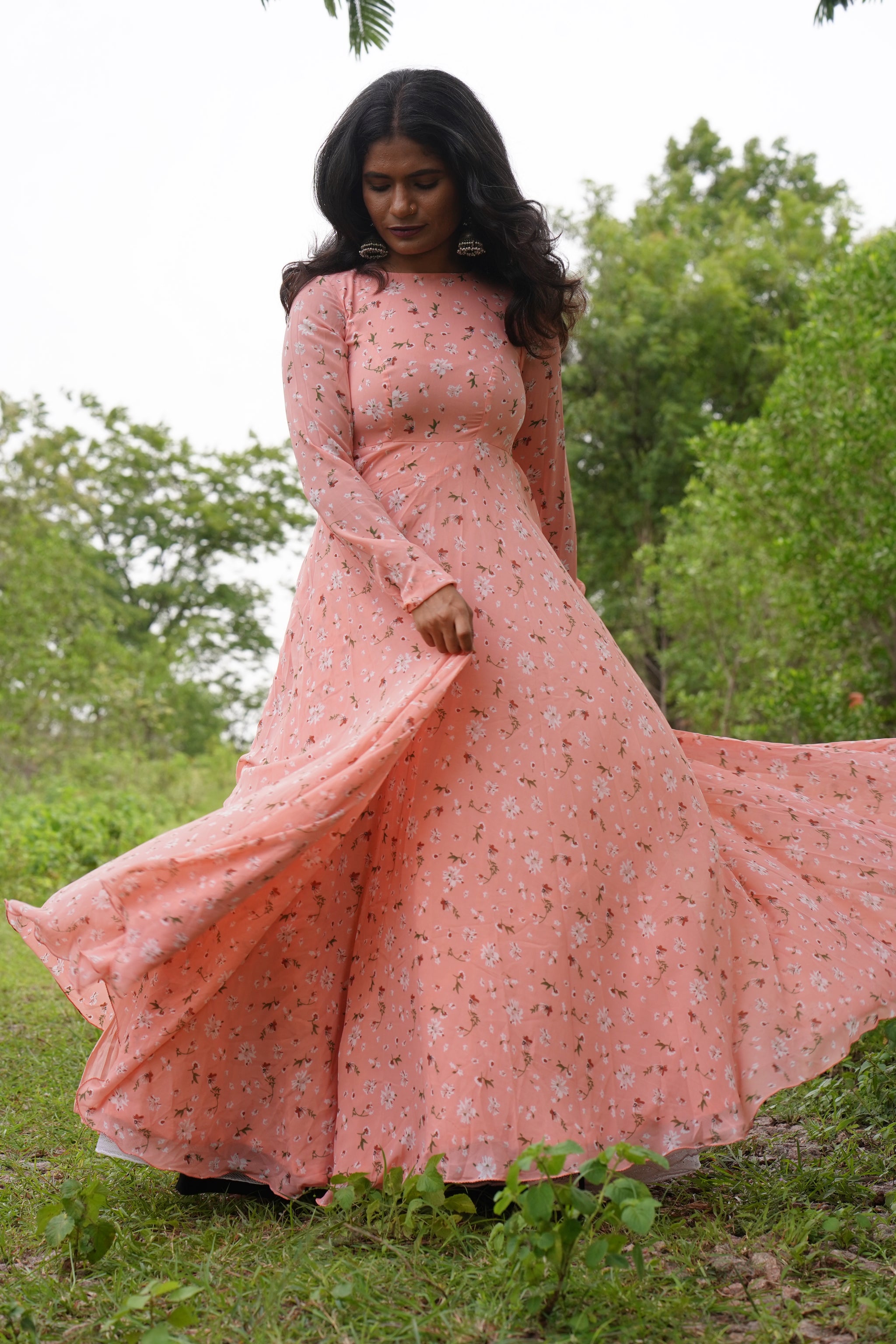 Simple Pink Colour Frocks Garden Flower Long Frock – Navya Dachepally