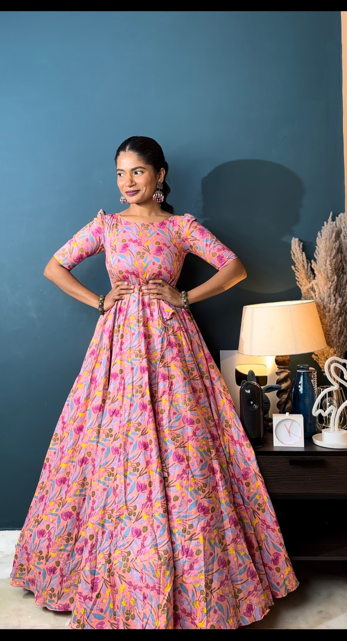 long frock dress for women Elegant Orange Customized Maggam Work Party Wear Long Frock Designer Ethnic Gown for Women