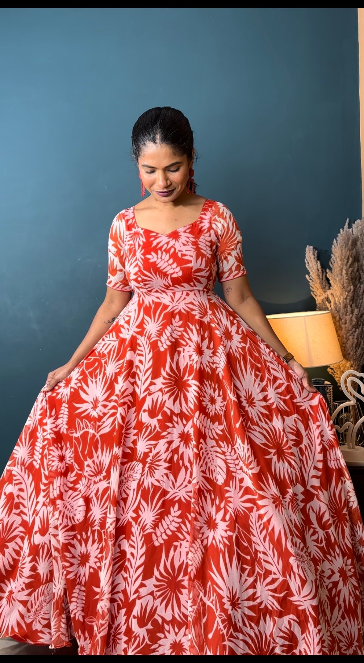 Red Monstera Long Frock