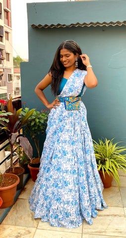 White & Turquoise Lehenga