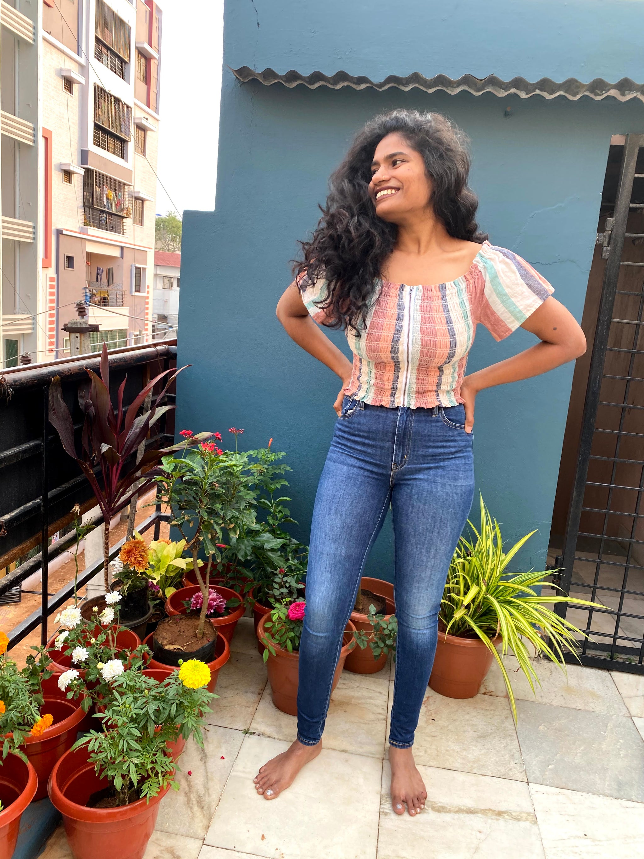 Multicolour Off shoulder Croptop