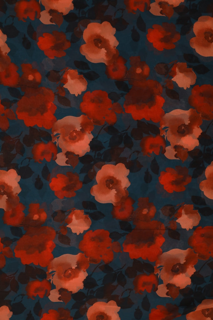 Multicolour Big Floral Print Georgette Fabric