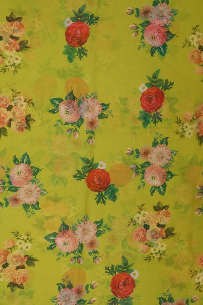 Lime Green Floral Normal Width Georgette Fabric