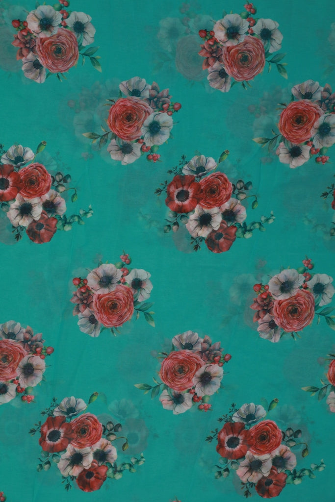 Sea Green Floral Normal Width Georgette Fabric