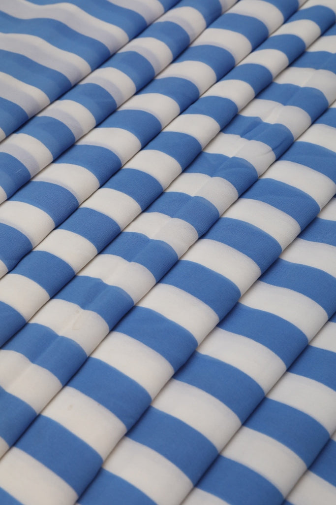 Blue & White Stripes Georgette Fabric