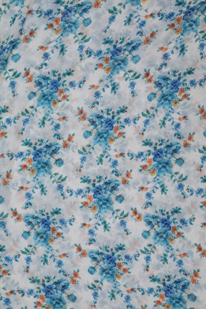 White & Blue Georgette Fabric